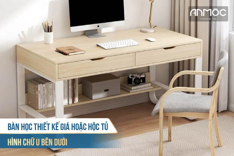 Bàn học thiết kế giá hoặc hộc tủ hình chữ U bên dưới 1