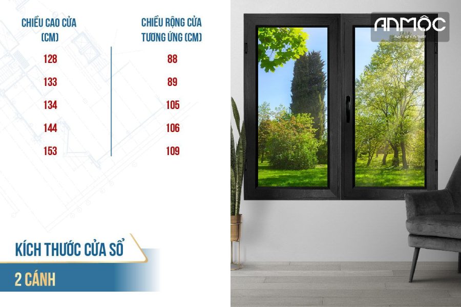 Kích thước cửa sổ 2 cánh