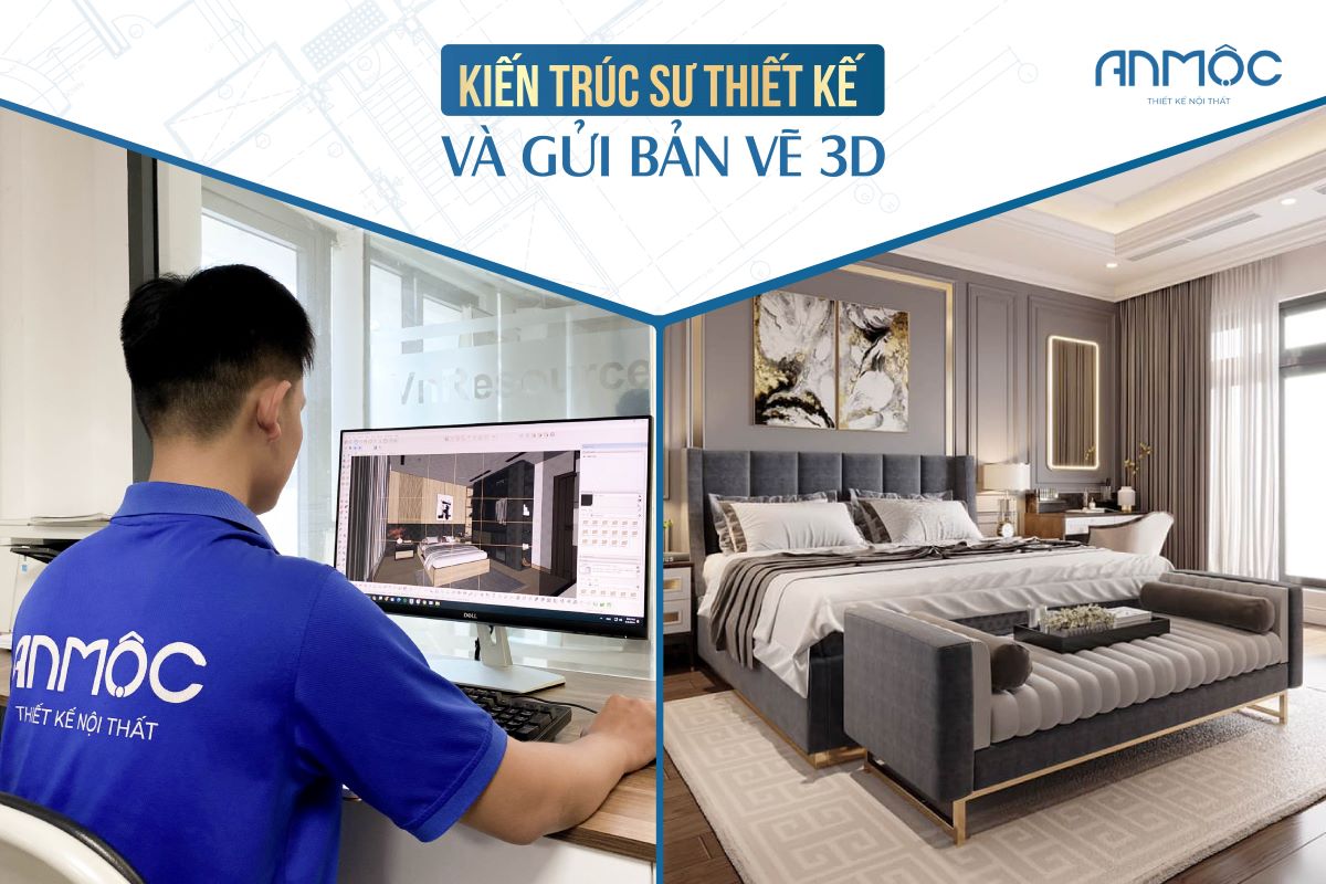 Kiến trúc sư thiết kế và gửi bản vẽ 3D