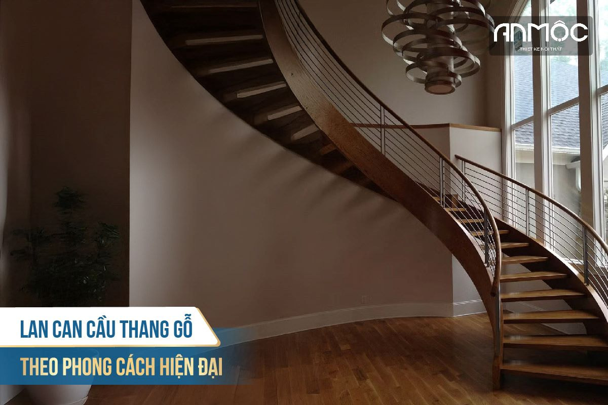 Lan can cầu thang gỗ theo phong cách hiện đại 1