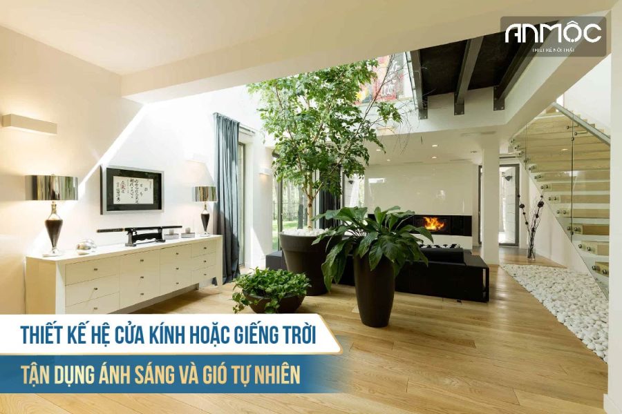 Thiết kế hệ cửa kính hoặc giếng trời tận dụng ánh sáng và gió tự nhiên