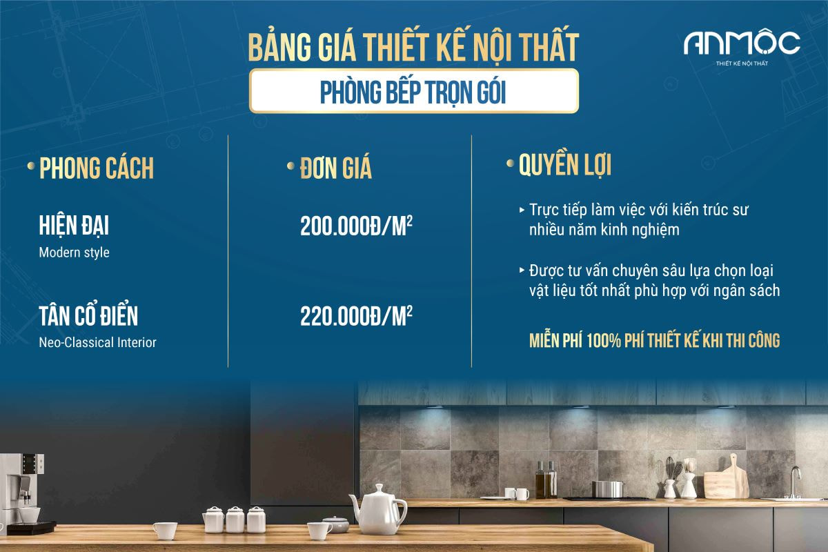 Bảng giá thiết kế nội thất phòng bếp trọn gói -1