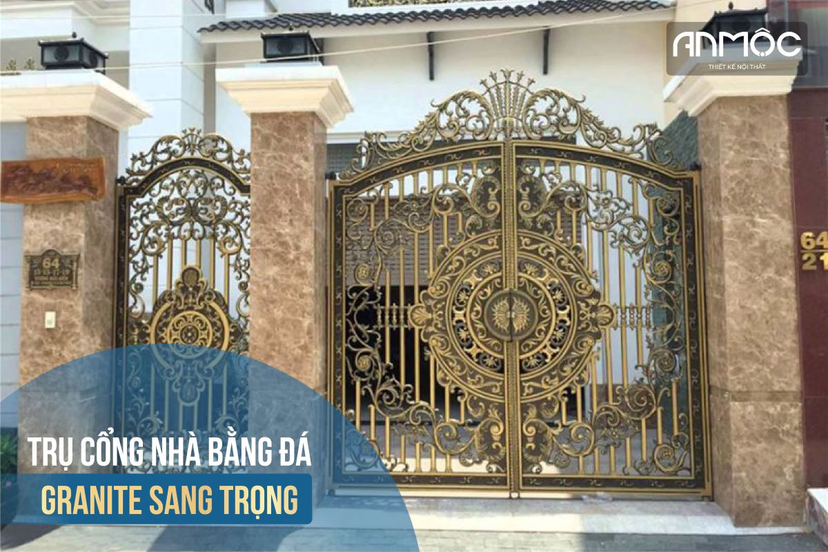 Trụ cổng nhà bằng đá granite sang trọng