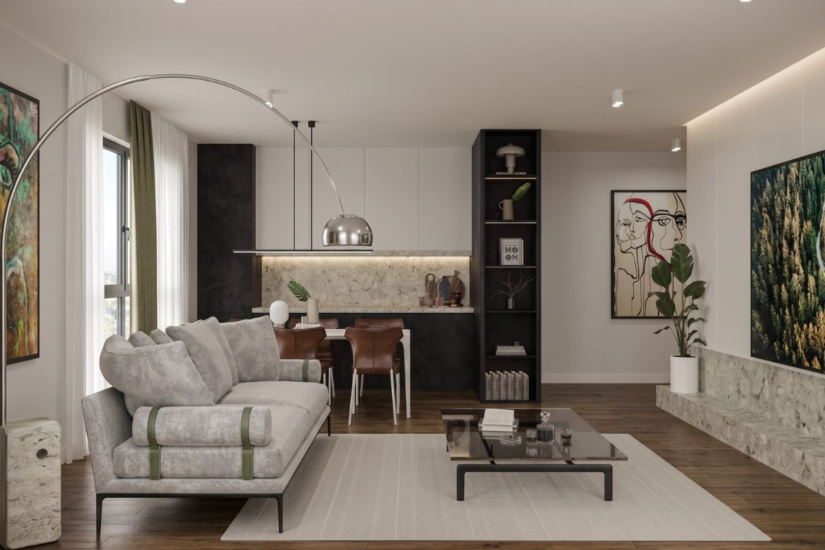 Thiết kế căn hộ chung cư 50m2 2 phòng ngủ