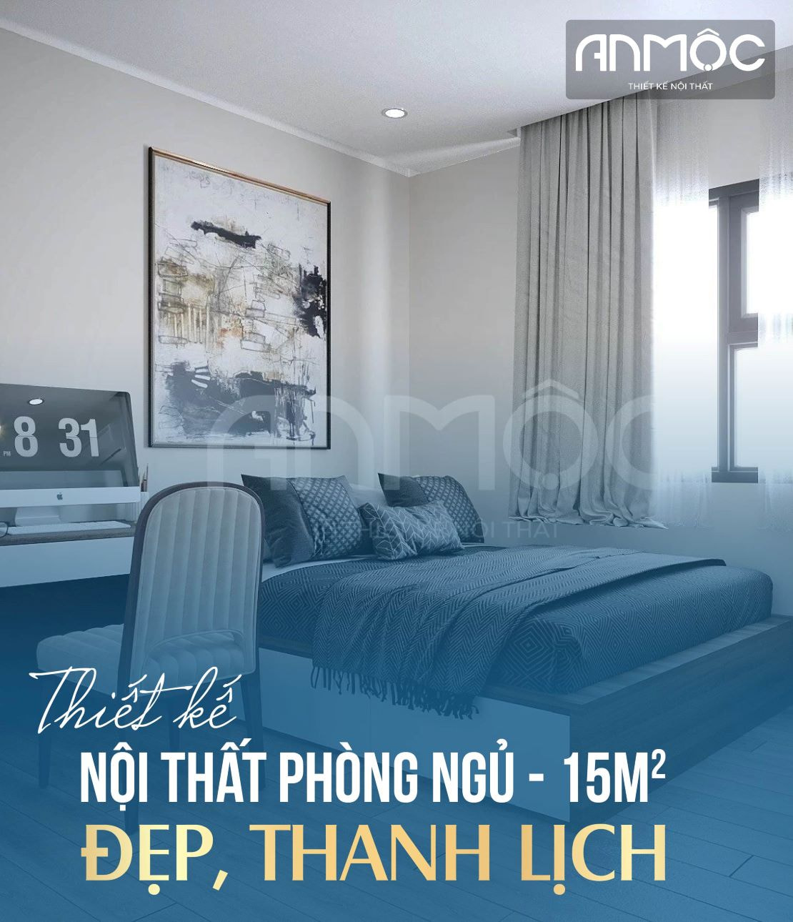 Thiết kế nội thất phòng ngủ 15m2 đẹp, thanh lịch