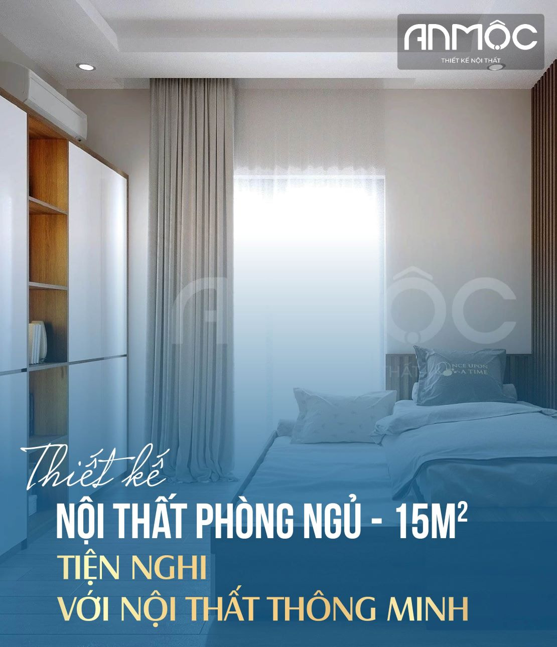 Thiết kế nội thất phòng ngủ 15m2 tiện nghi với nội thất thông minh