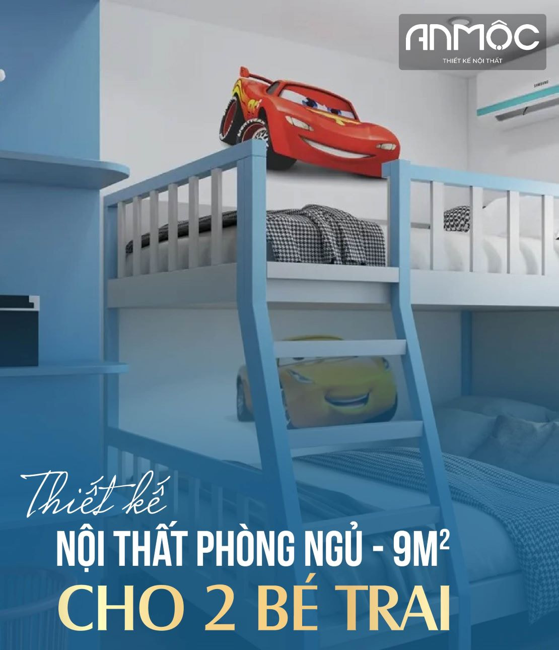 Thiết kế nội thất phòng ngủ 9m2 cho 2 bé trai