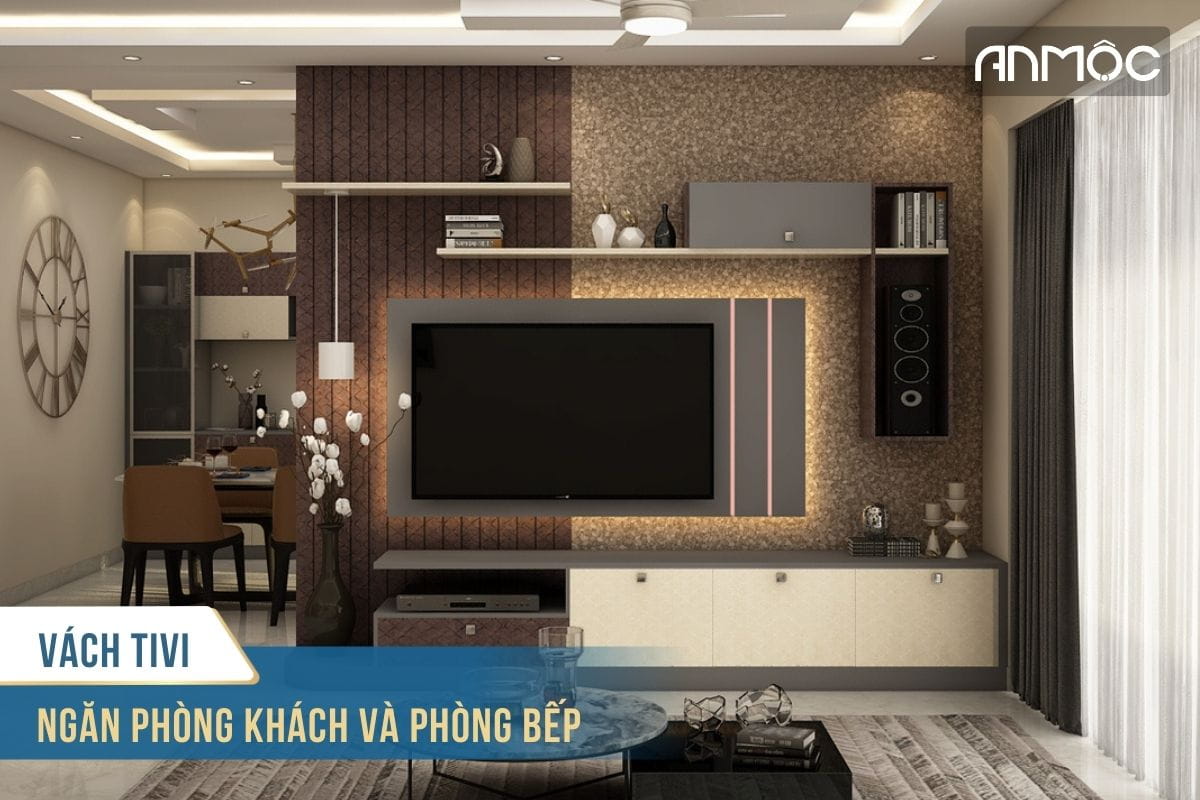 Vách tivi ngăn phòng khách và phòng bếp