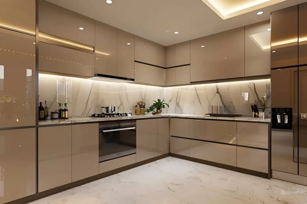 Mẫu thiết kế phòng bếp chung cư hiện đại với tủ bếp kịch trần