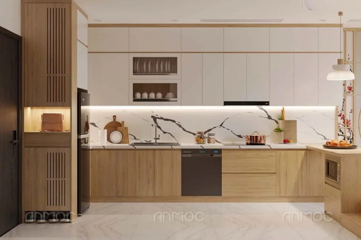 Thiết kế phòng bếp kiểu Nhật nhẹ nhàng, tinh tế