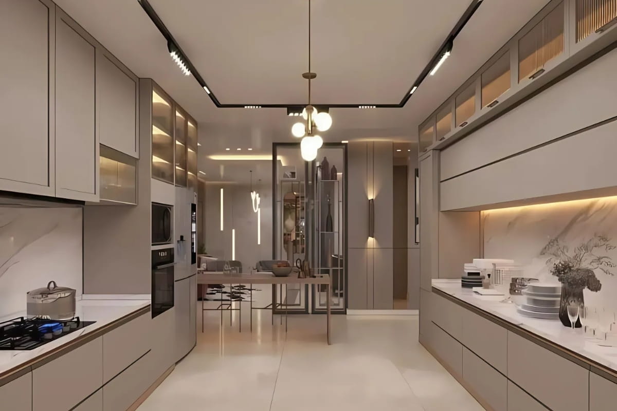 Mẫu thiết kế phòng bếp song song với hệ tủ bếp chính