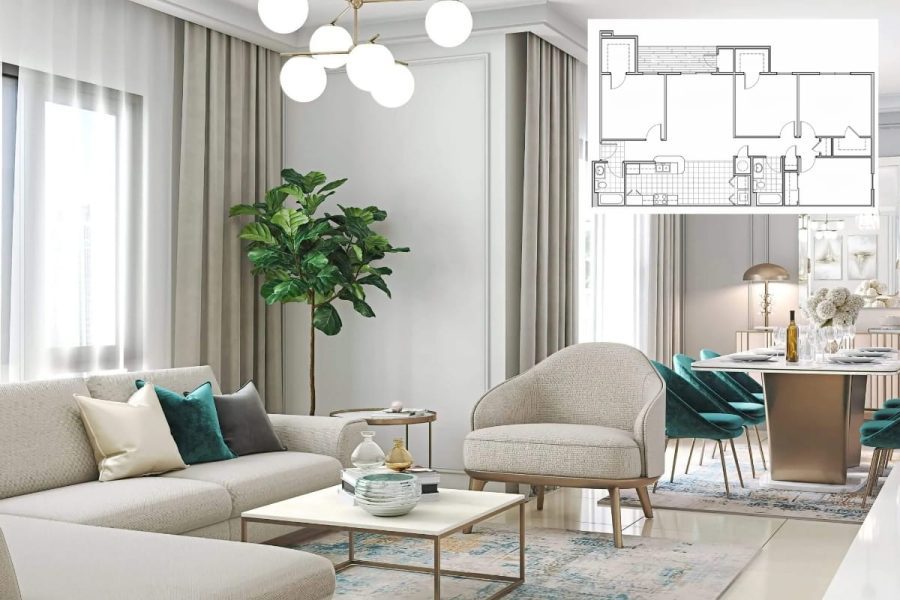 Thiết kế nội thất chung cư 100m2 4PN cho gia đình đa thế hệ, tiện nghi và rộng rãi.