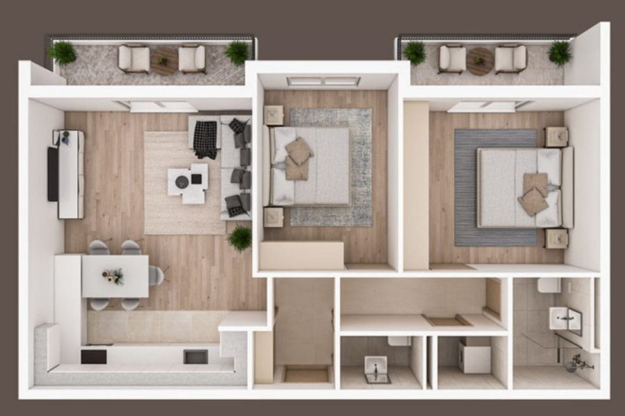 Thiết kế nội thất chung cư 90m2 2 phòng ngủ hiện đại, tiện nghi