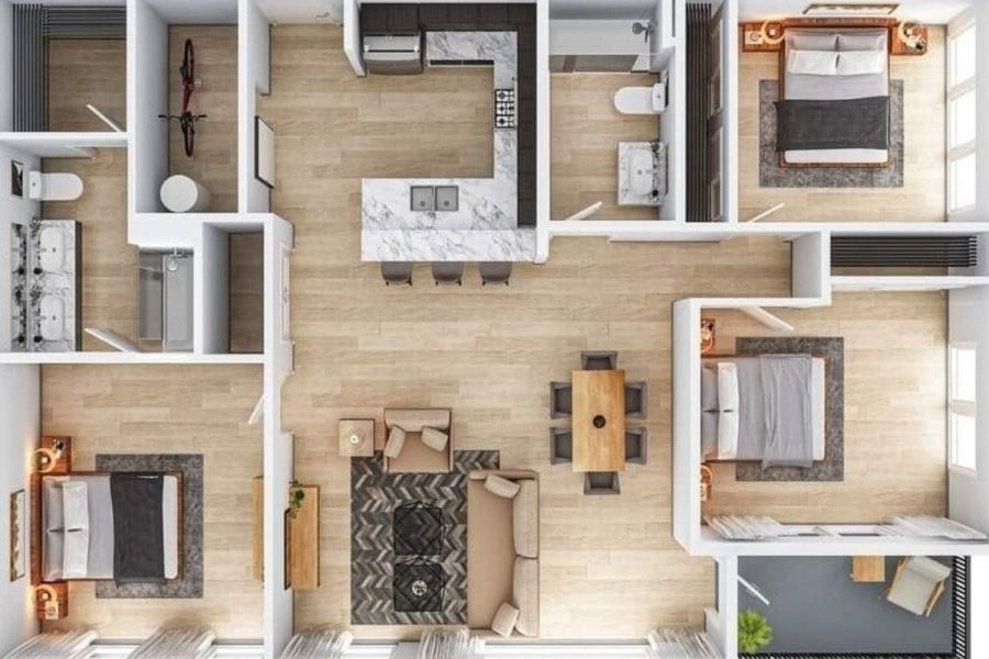 Thiết kế nội thất chung cư 90m2 3 phòng ngủ hiện đại và tối ưu không gian