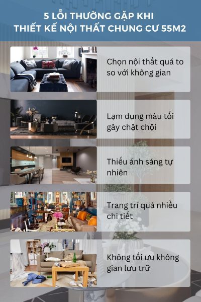 5 lỗi phổ biến khi bố trí nội thất chung cư 55m2