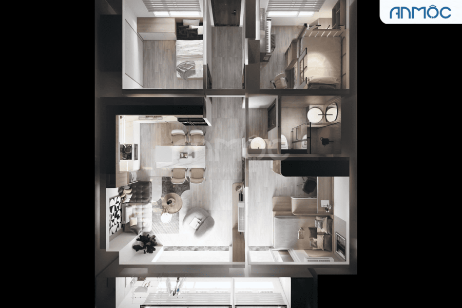 Sơ đồ bố trí không gian và nội thất khoa học của căn hộ Cantavil An Phú 80m2