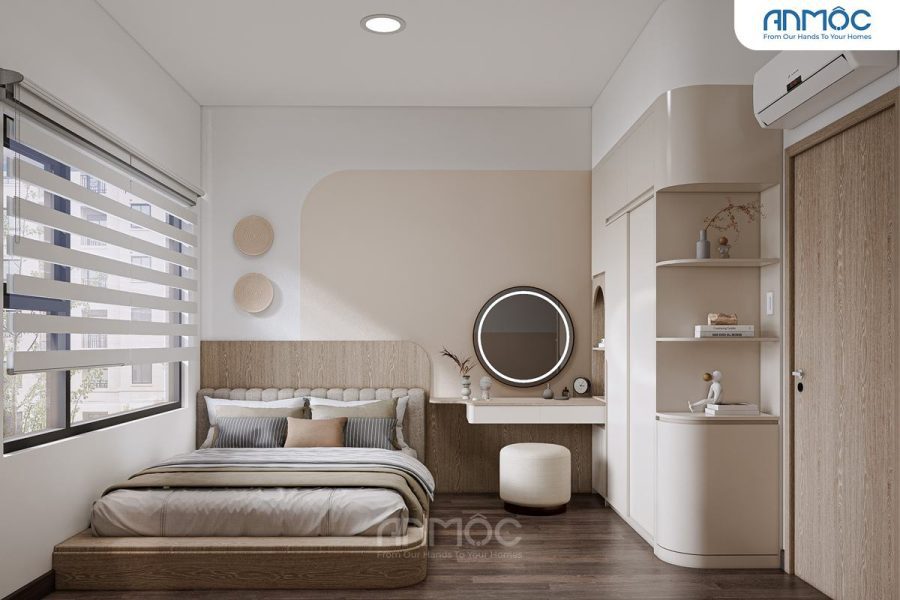 Phòng ngủ tận dụng tốt ánh sáng tự nhiên nhờ vào rèm cầu vòng