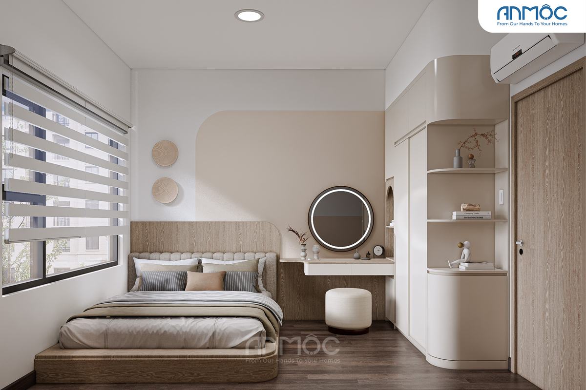 Phòng ngủ tận dụng tốt ánh sáng tự nhiên nhờ vào rèm cầu vòng