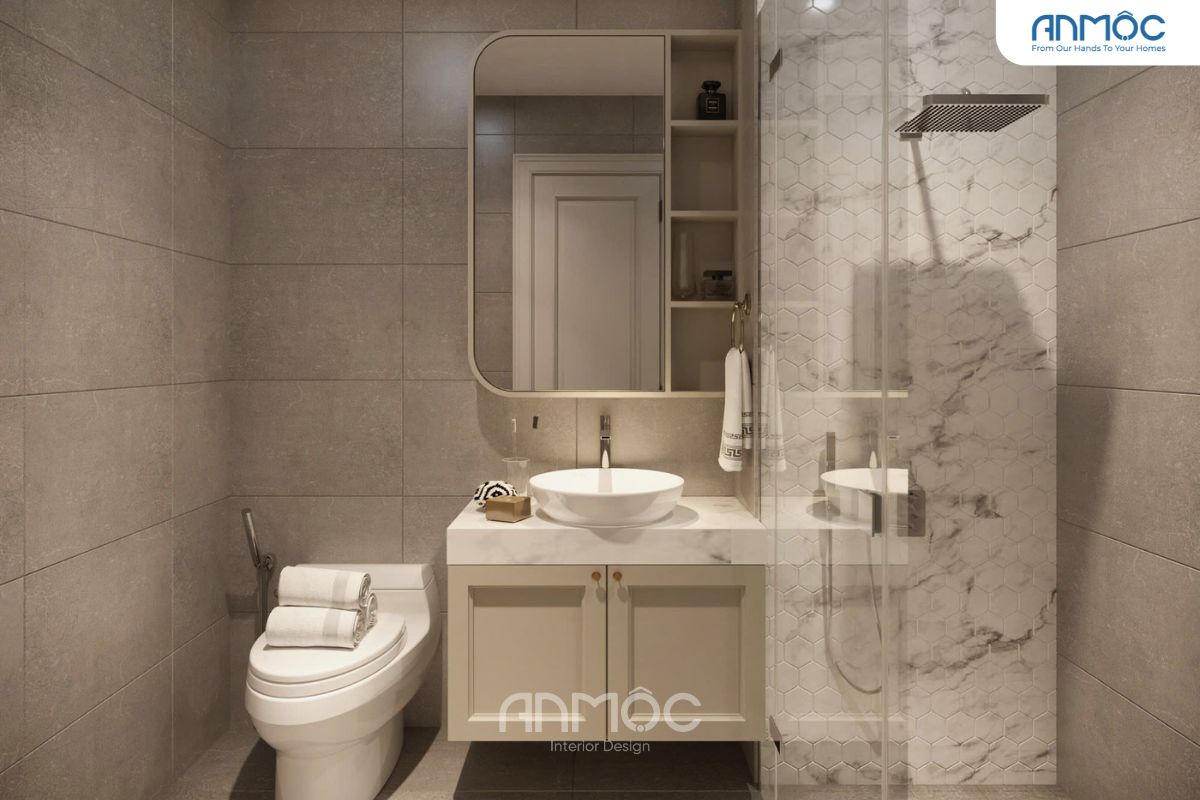 Nhà vệ sinh đơn giản mà hiện đại với các chi tiết bằng đá cao cấp...