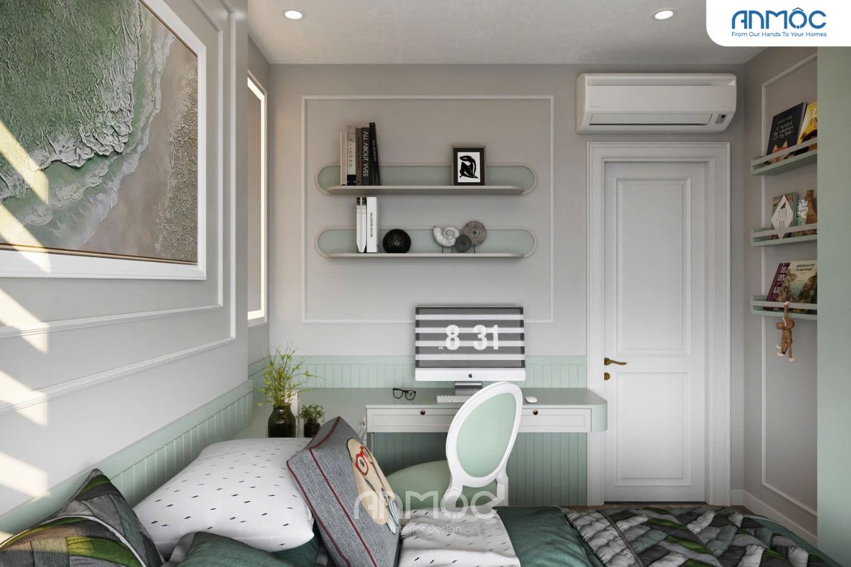 Màu xanh pastel chủ đạo tràn đầy năng lượng tích cực, khơi gợi trí tưởng tượng của bé