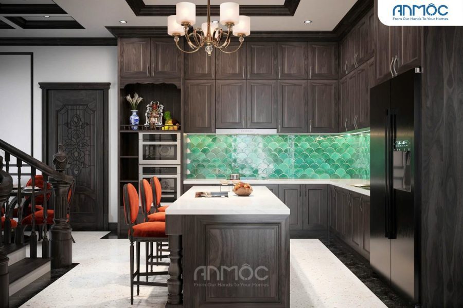 Góc nhìn thể hiện sự liền mạch của khu vực bếp - ăn - cầu thang