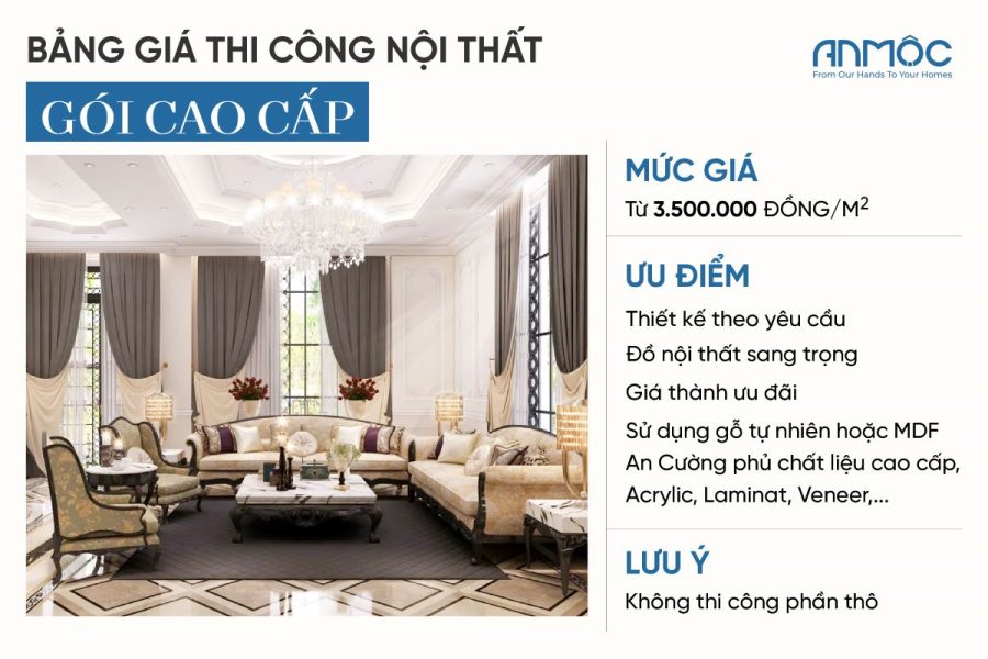 Bảng giá thi công nội thất gói cao cấp