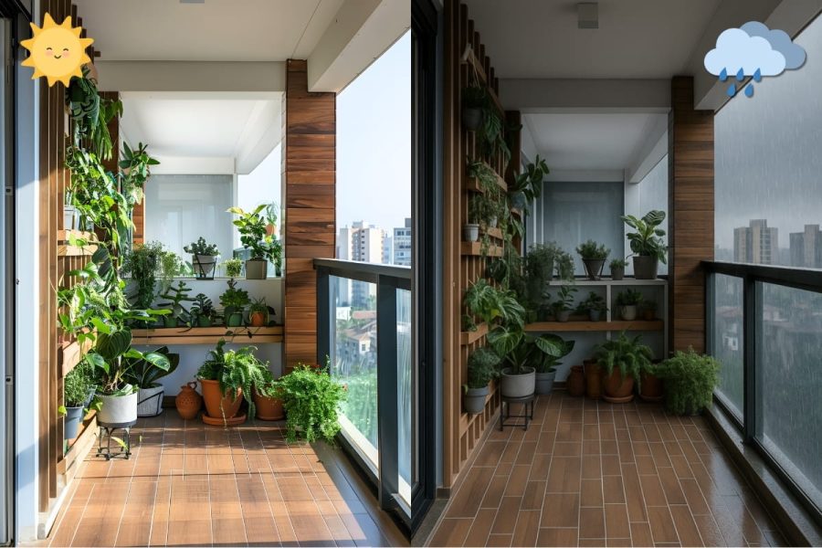 Bảo vệ logia trước tác động thời tiết nắng, mưa