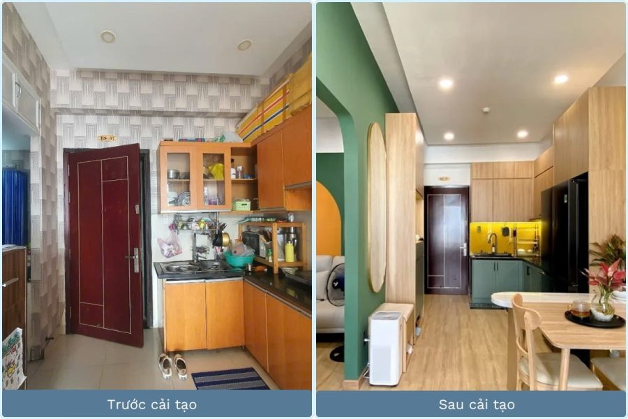 Phòng bếp chung cư Âu Cơ Tower trước và sau cải tạo