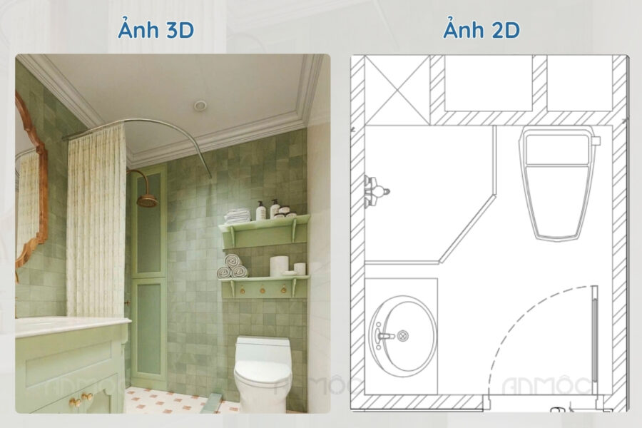 Từ ý tưởng trên mặt bằng đến một không gian thư giãn tinh tế. Thiết kế kết hợp hài hòa giữa công năng và thẩm mỹ, biến phòng tắm thành một ốc đảo nhỏ với gam màu xanh thiên nhiên.