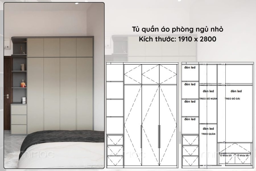 Tủ quần áo phòng ngủ nhỏ