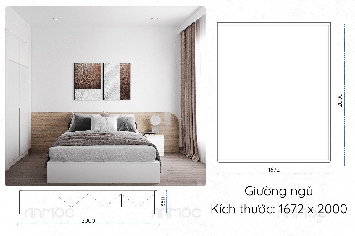 Thiết kế nội thất chung cư The Glory 60m2 58 Mẫu giường ngủ thứ hai trong căn hộ The Glory với thiết kế hiện đại, tinh tế
