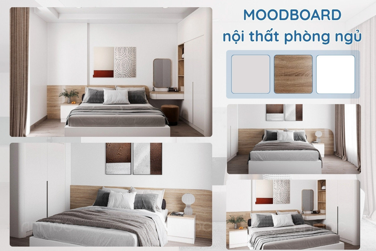 Thiết kế nội thất chung cư The Glory 60m2 53 Moodboard nội thất phòng ngủ căn hộ The Glory với tông màu nhẹ nhàng, thư giãn