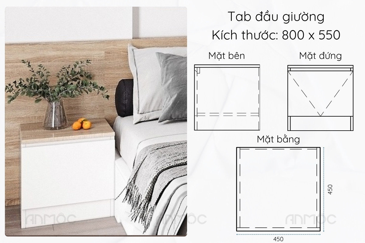 Thiết kế nội thất chung cư The Glory 60m2 60 Tab đầu giường nhỏ gọn, hài hòa cùng tổng thể nội thất phòng ngủ The Glory