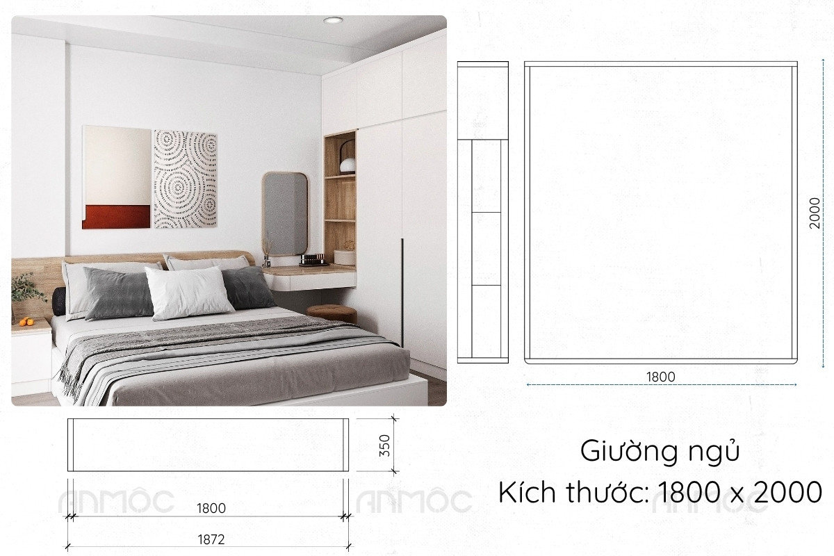 Thiết kế nội thất chung cư The Glory 60m2 54 Thiết kế giường ngủ hiện đại, tối giản trong nội thất chung cư The Glory