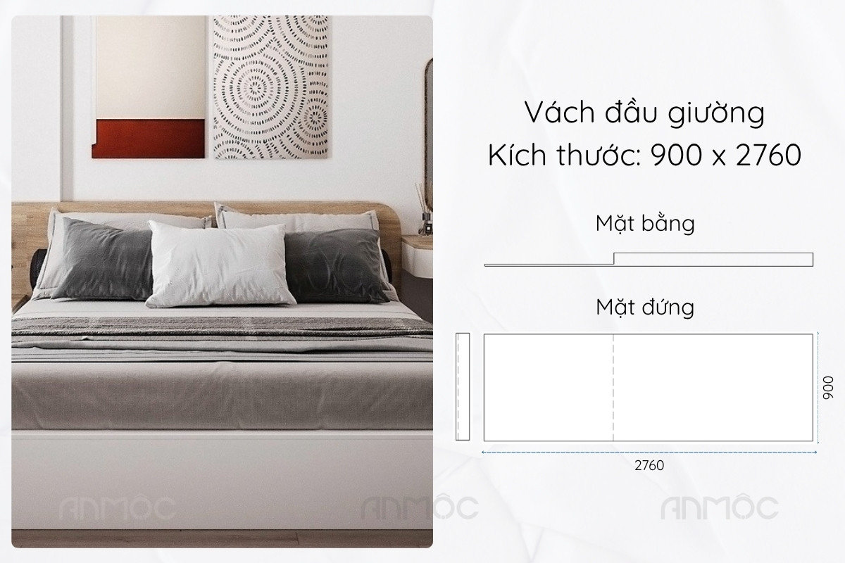 Thiết kế nội thất chung cư The Glory 60m2 55 Vách đầu giường trang trí sang trọng, điểm nhấn cho không gian phòng ngủ The Glory