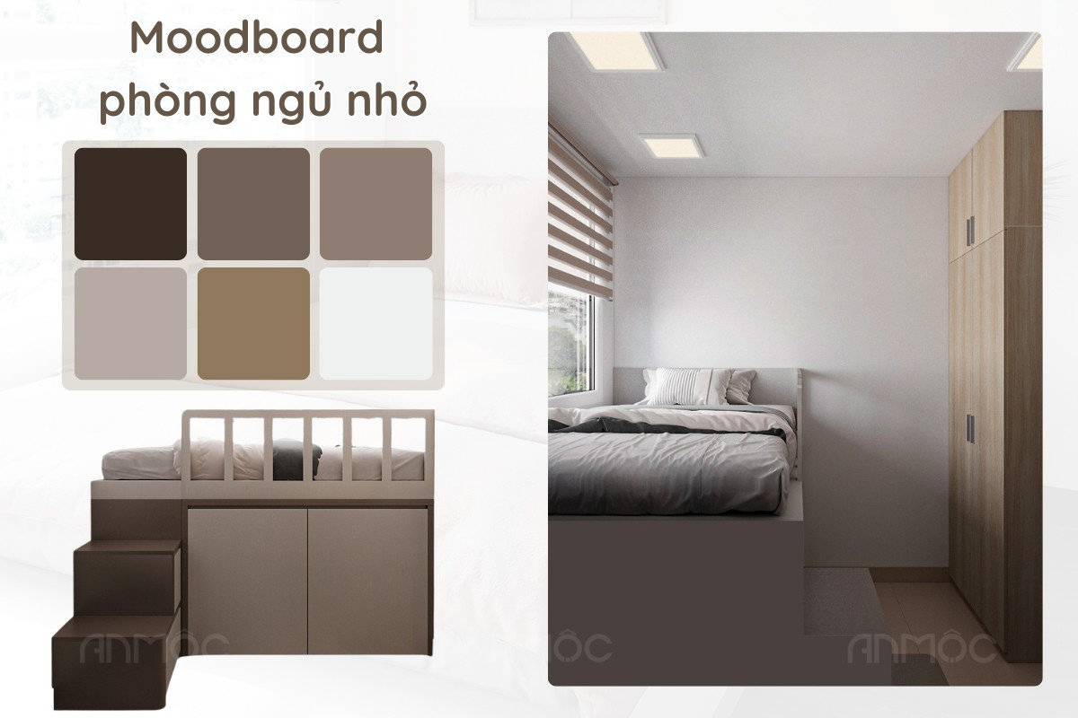 Thiết Kế Nội Thất Phòng Ngủ Chung Cư Riviera Point Tower 5 41 Phòng ngủ nhỏ được thiết kế với bảng màu trung tính nhẹ nhàng, chất liệu gỗ và phong cách hiện đại