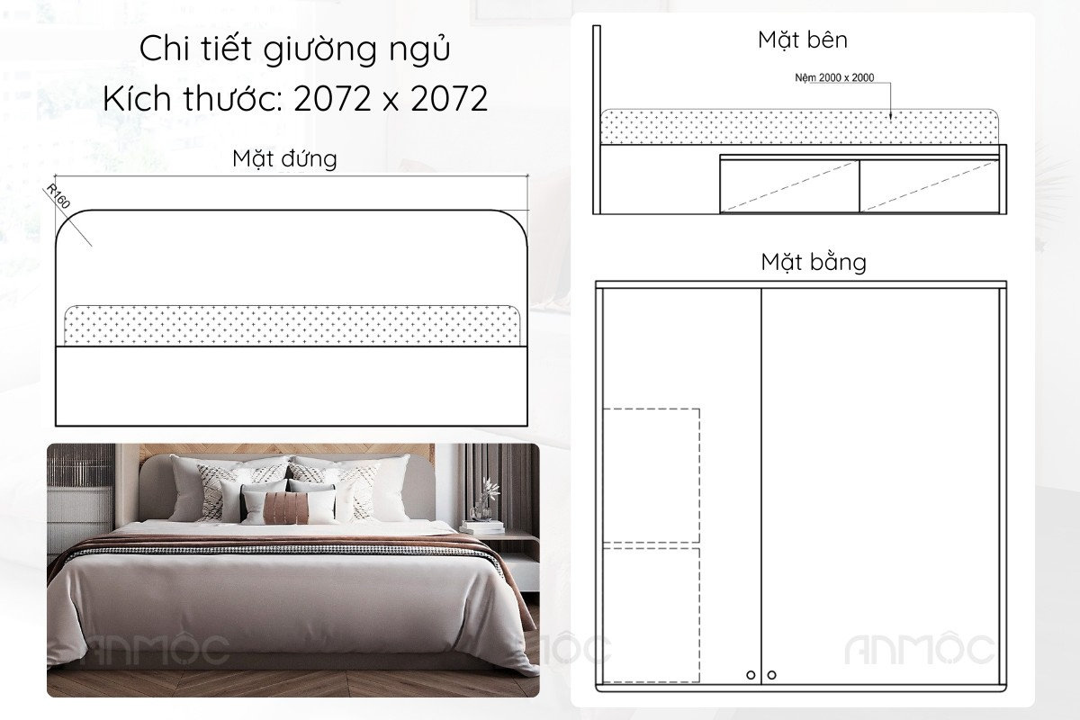 Thiết Kế Nội Thất Phòng Ngủ Chung Cư Riviera Point Tower 5 38 Thiết kế giường ngủ phòng master với đầu giường bọc nệm và bố trí nội thất gọn gàng, sang trọng