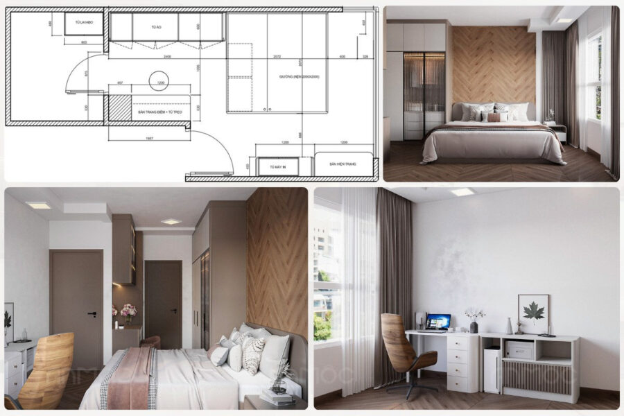 Tổng quan phòng ngủ master chung cư Riviera Point Tower với bố cục hiện đại, màu sắc hài hòa và không gian rộng thoáng