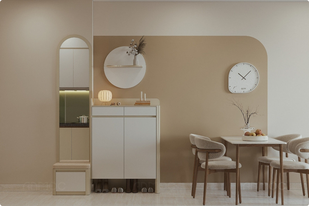 Bố trí tủ giày ngay lối vào giúp tối ưu không gian phòng