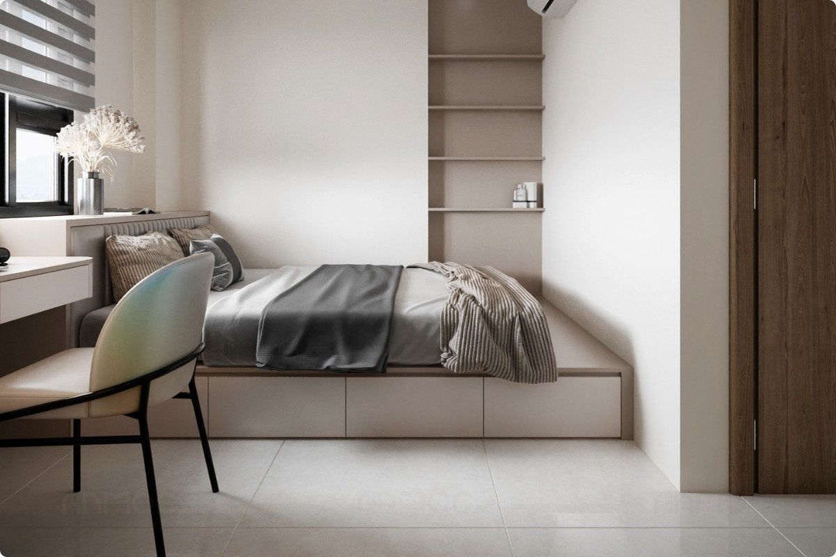 Giường ngủ với vách đầu giường gỗ, hiện đại