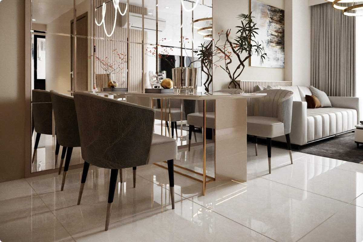 Góc nhìn từ phòng bếp ra phòng khách