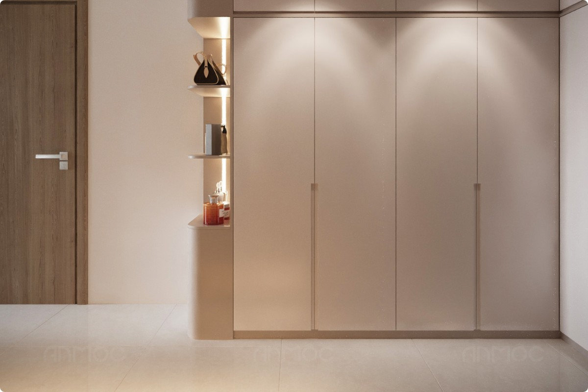 Kệ trang trí kết hợp tủ quần áo hiện đại, sang trọng