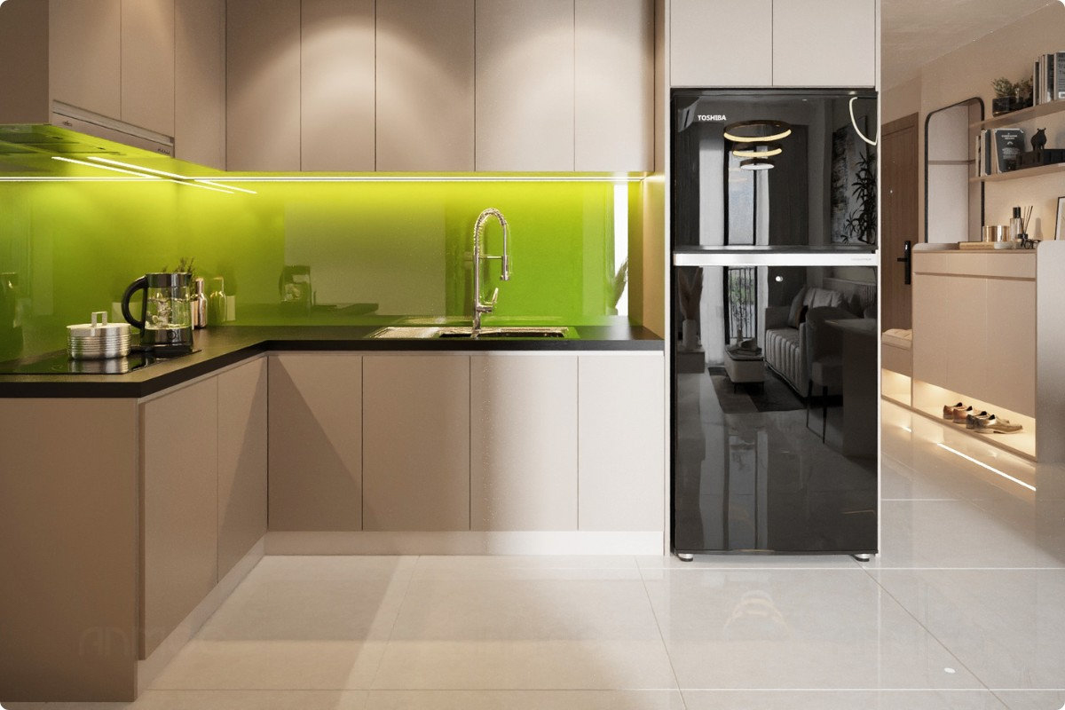 Tổng thể không gian bếp căn hộ Greenfield 68m2