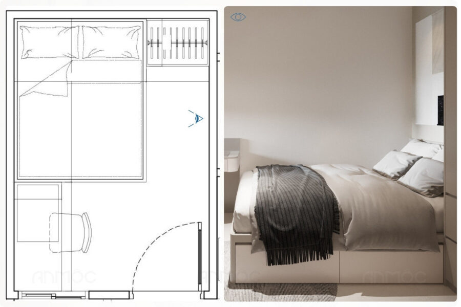 Tổng thể không gian phòng ngủ nhỏ của căn hộ chung cư Greenfield 68m2
