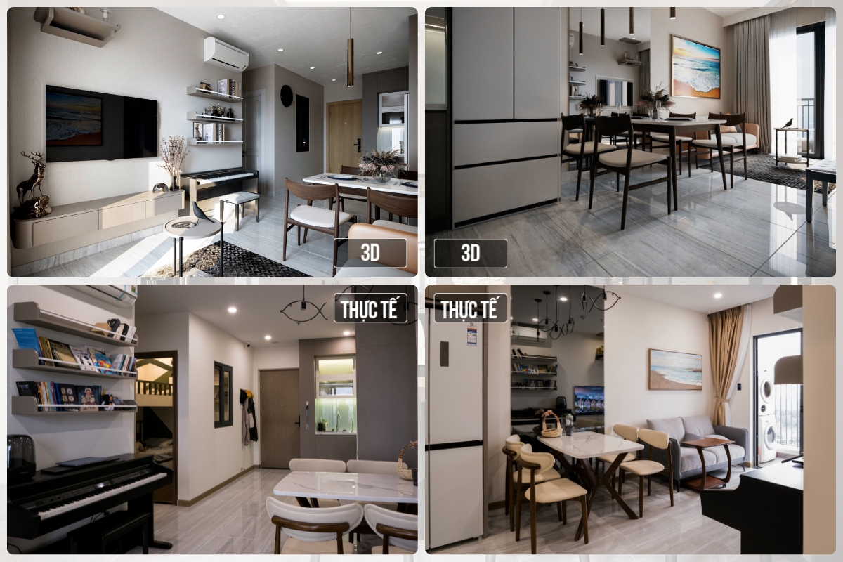 So sánh ảnh 3D và thực tế nội thất phòng khách