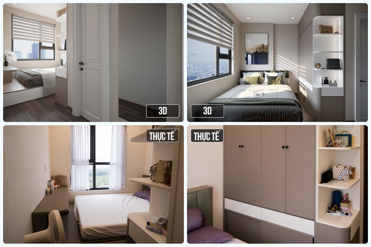 So sánh ảnh 3D và thực tế nội thất phòng ngủ master