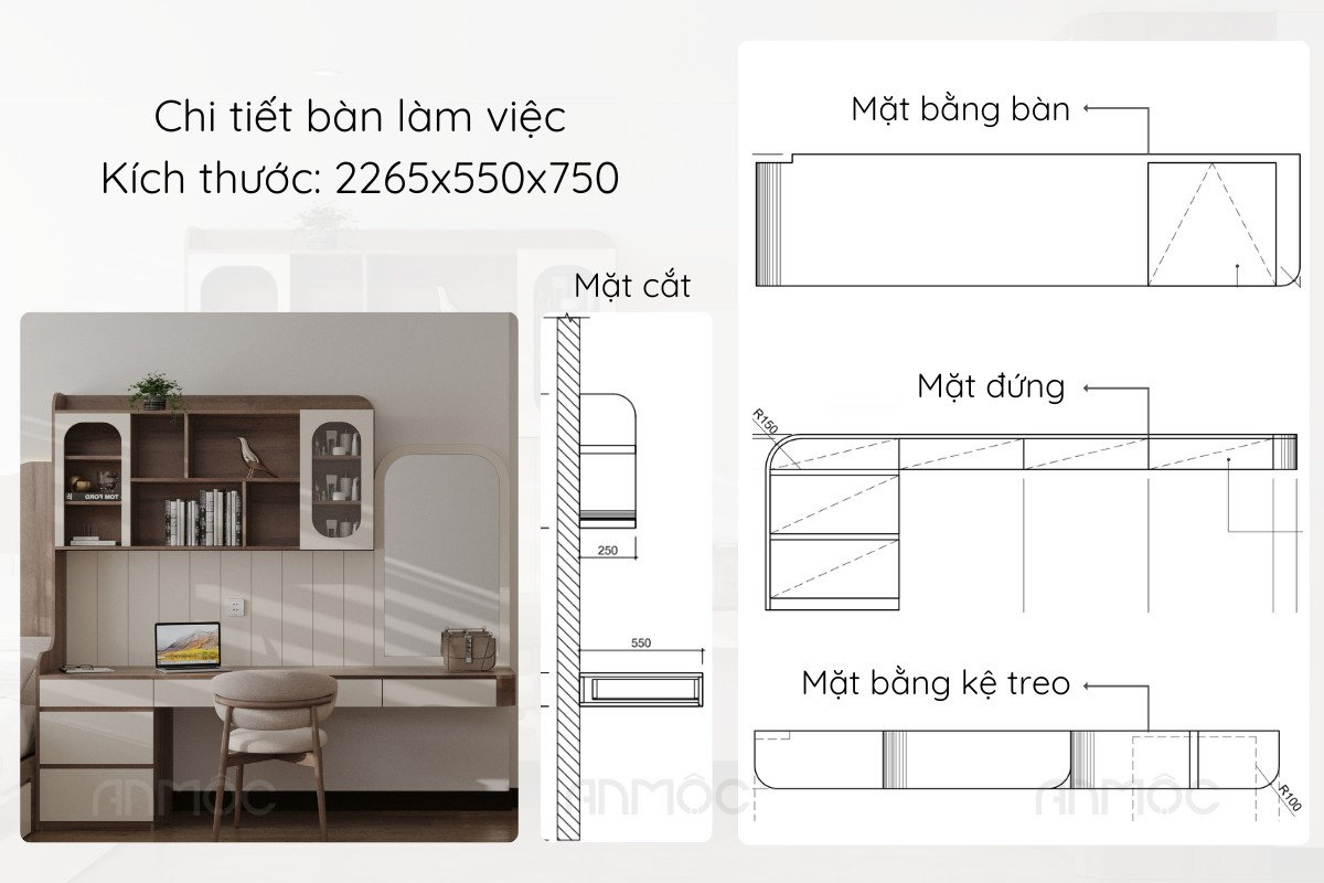 Bàn làm việc phòng ngủ master căn hộ Skyview bố trí hợp lý, tối ưu công năng sử dụng