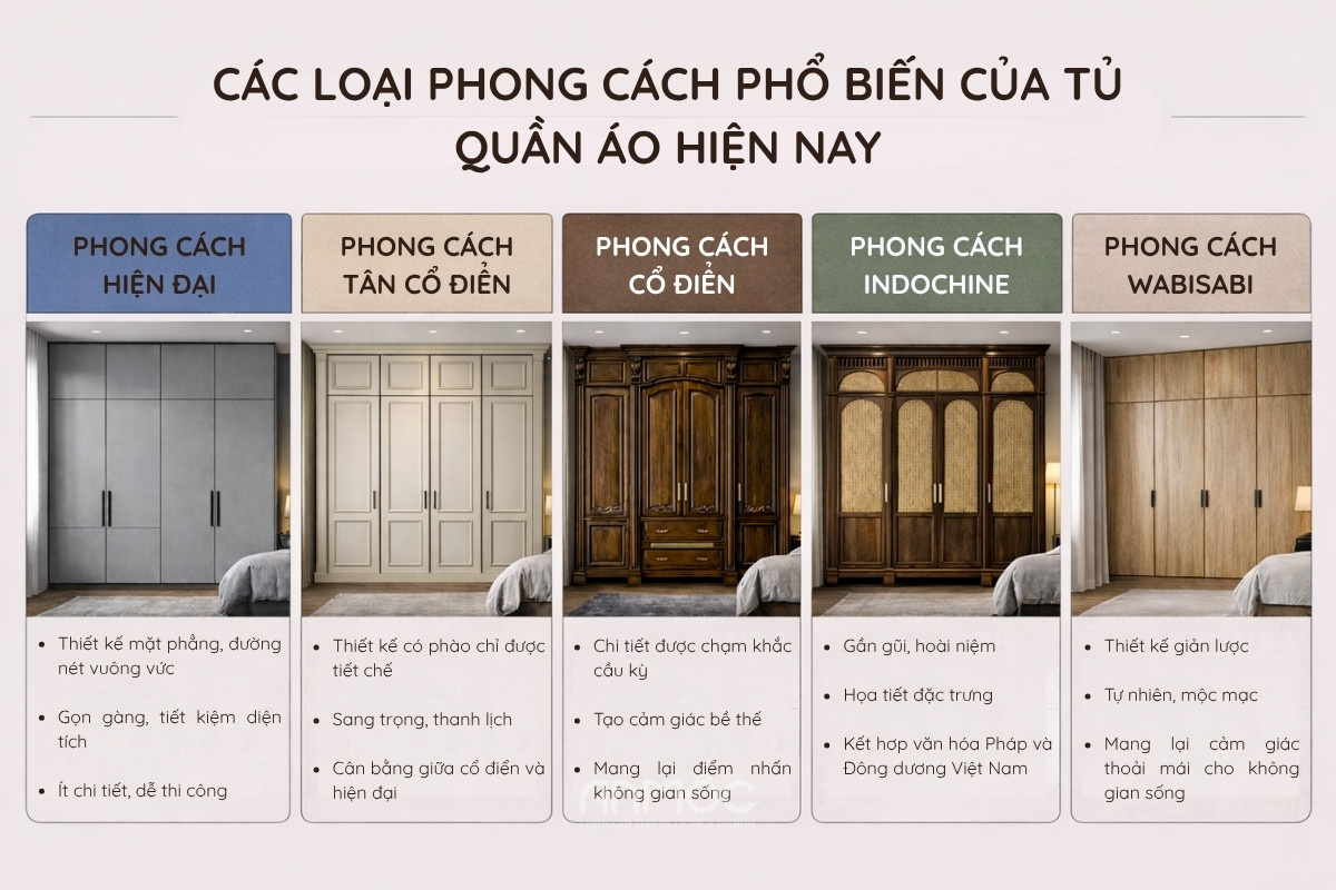 Bảng so sánh phong cách tủ quần áo