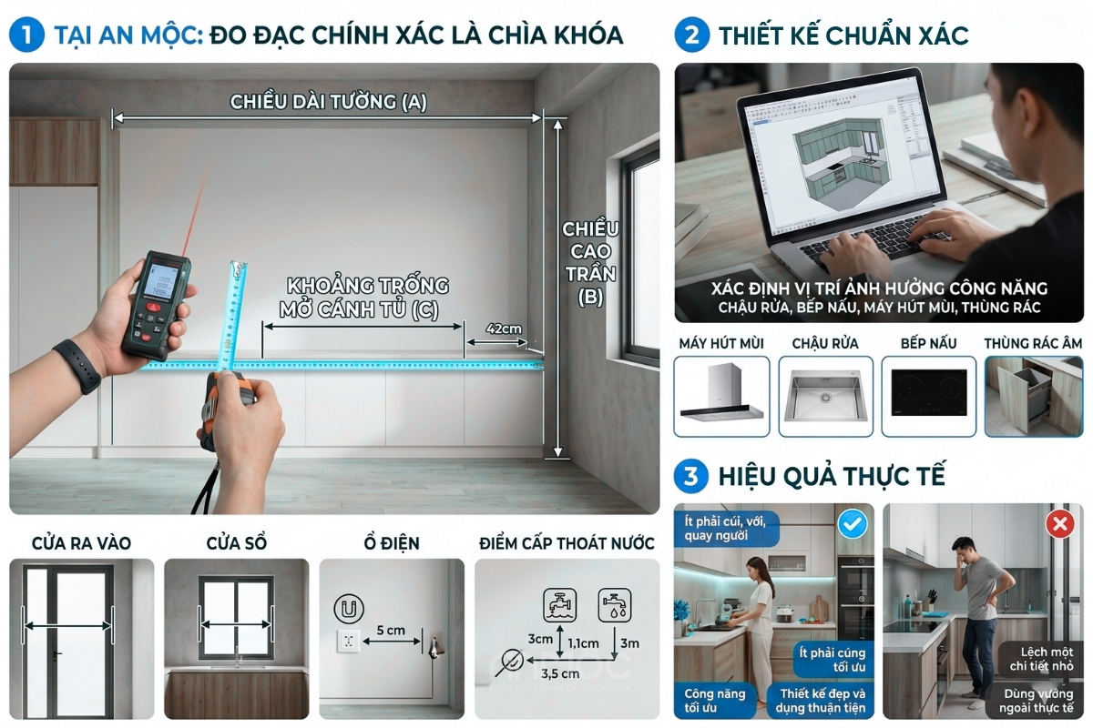 Cách đo diện tích bếp trước khi đặt làm