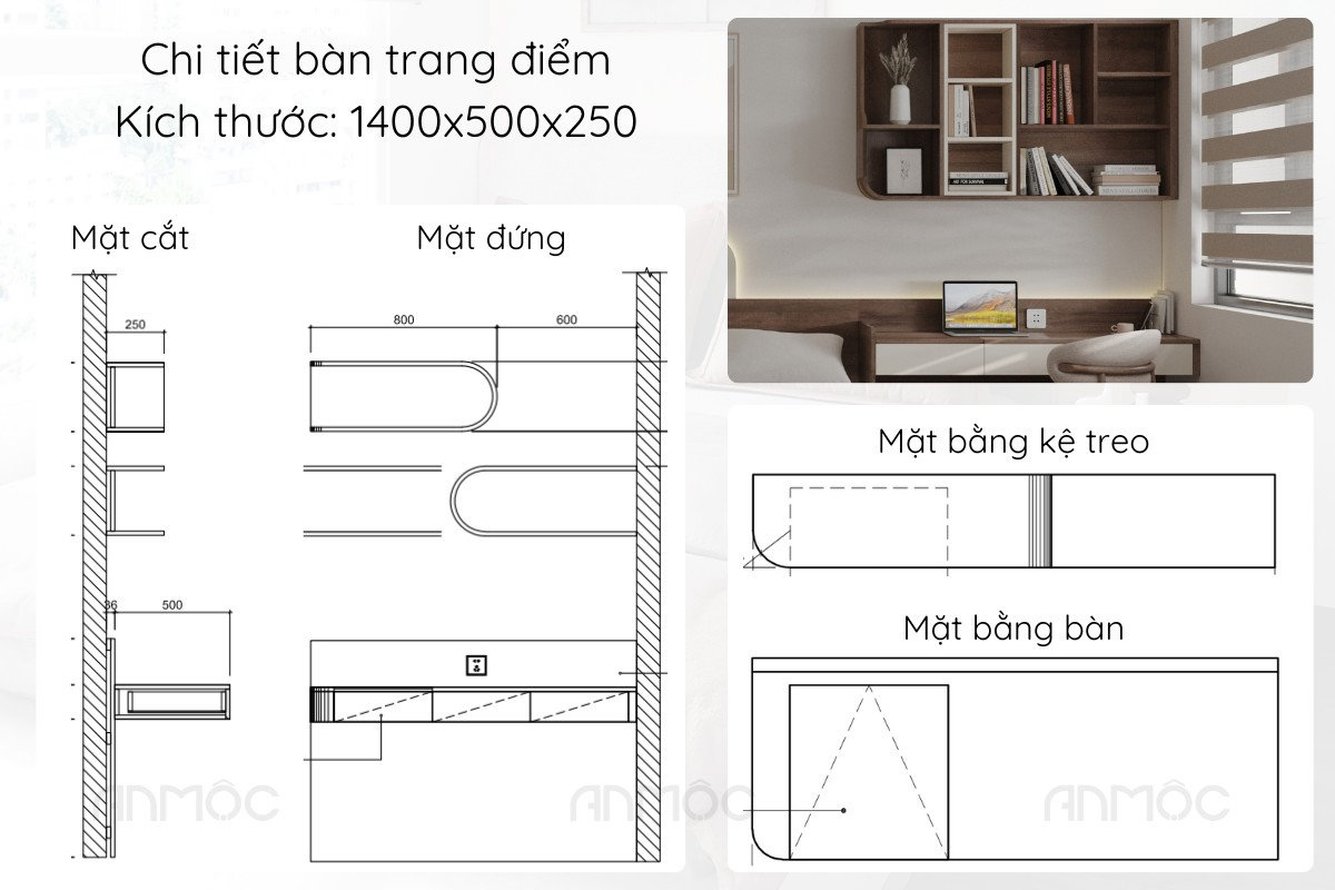 Chi tiết bàn trang điểm được thiết kế tinh tế, nhỏ gọn